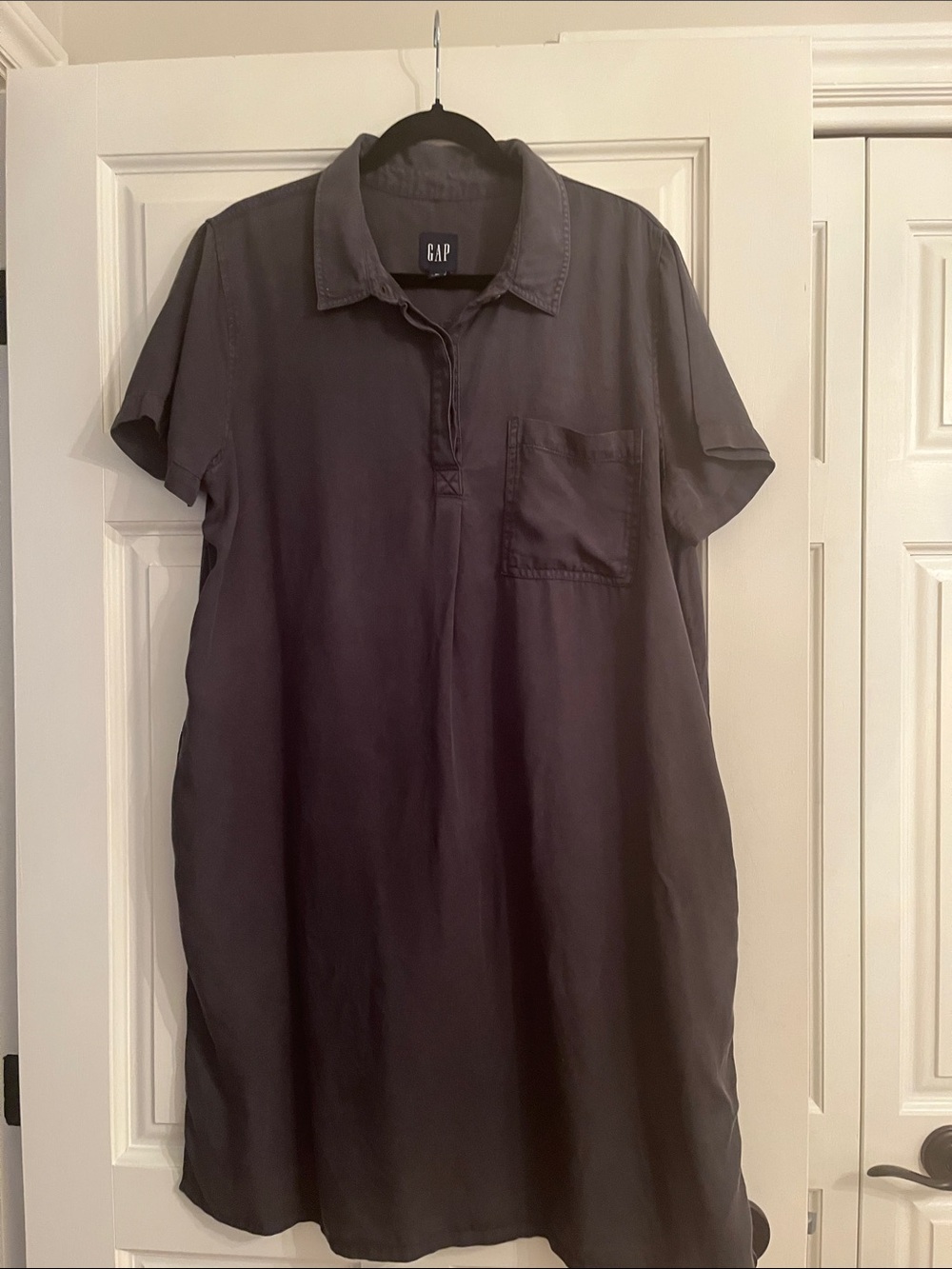 GAP Women’s Twill Short Sleeve Polo Shirt Dress - Charcoal Gray